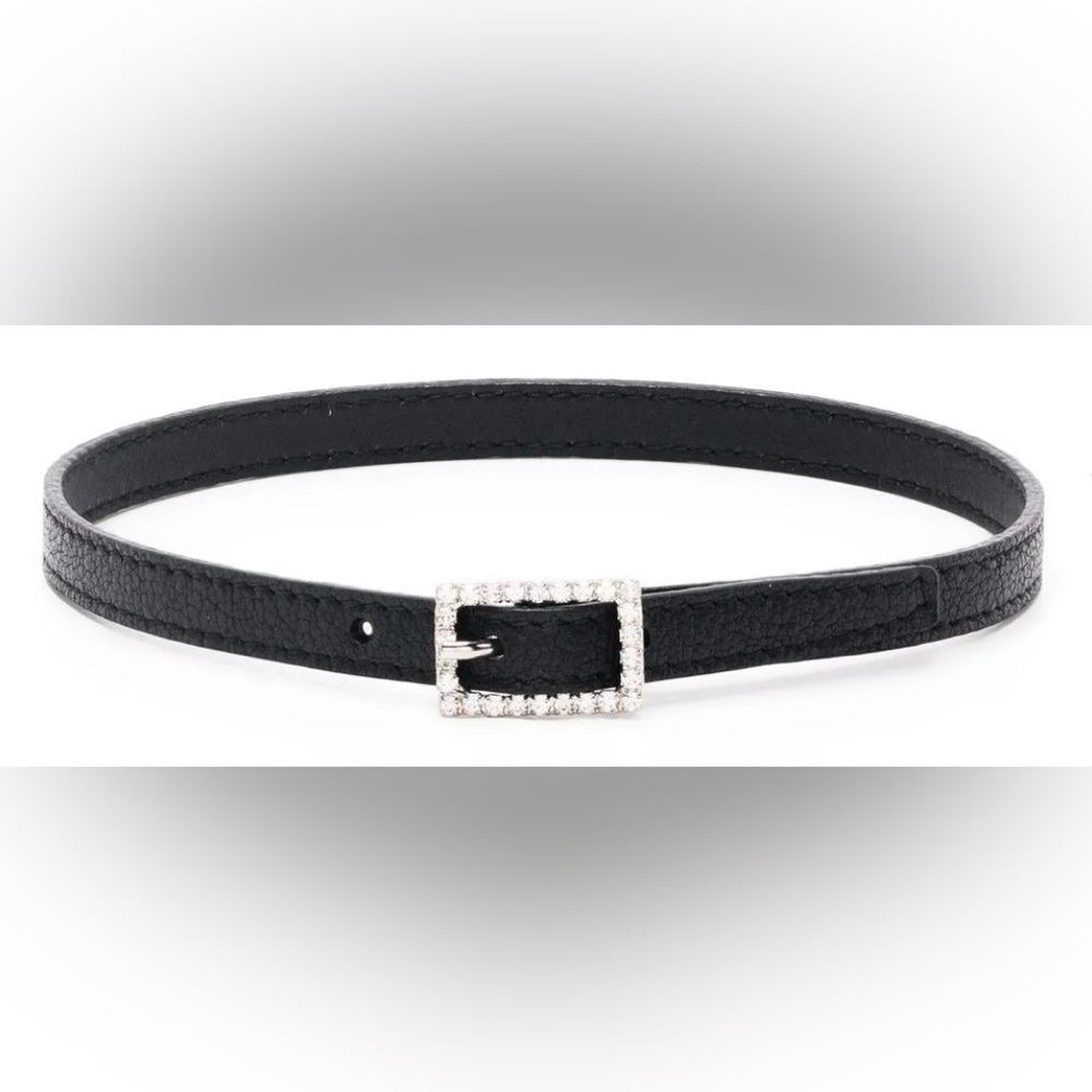 Worn ONCE • YSL • Women’s Rhinestone Buckle Choker In Leather • Nero/Crystal • M